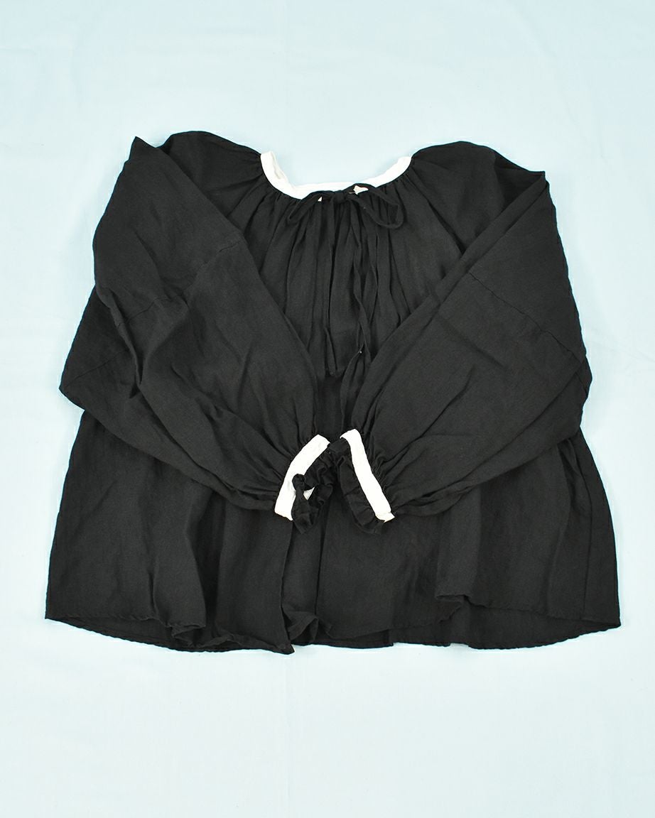 PG GAUZE フレンチ袖ルームウェアシャツ Gauze# バイカラー2WAYギャザーアンティークブラウス | FRENCH Bleu .rooms