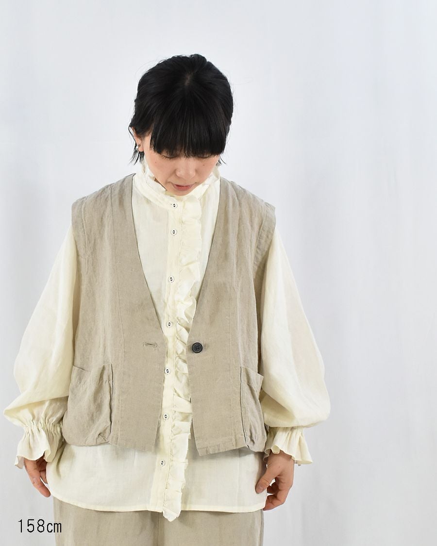 ルナマミー■人気作家様■リネンのベスト/生成り motomi.m リネンポケットベスト | FRENCH Bleu .rooms