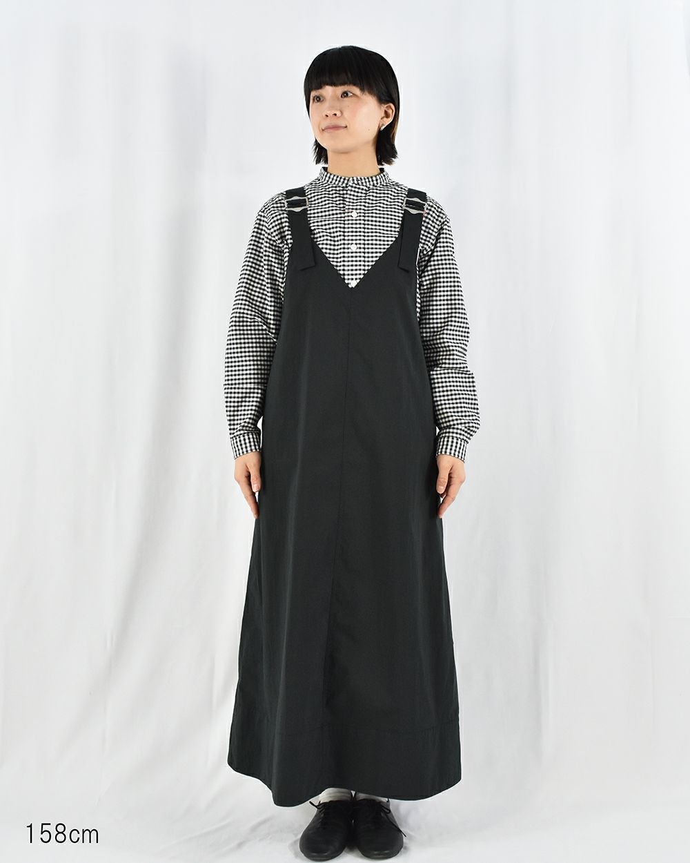 DANTON コットンナイロンストレッチVネックオーバーオールスカート