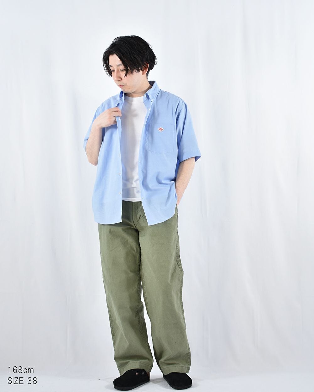 DANTON ポリエステルオックスドットボタンB.D.半袖シャツ MENS