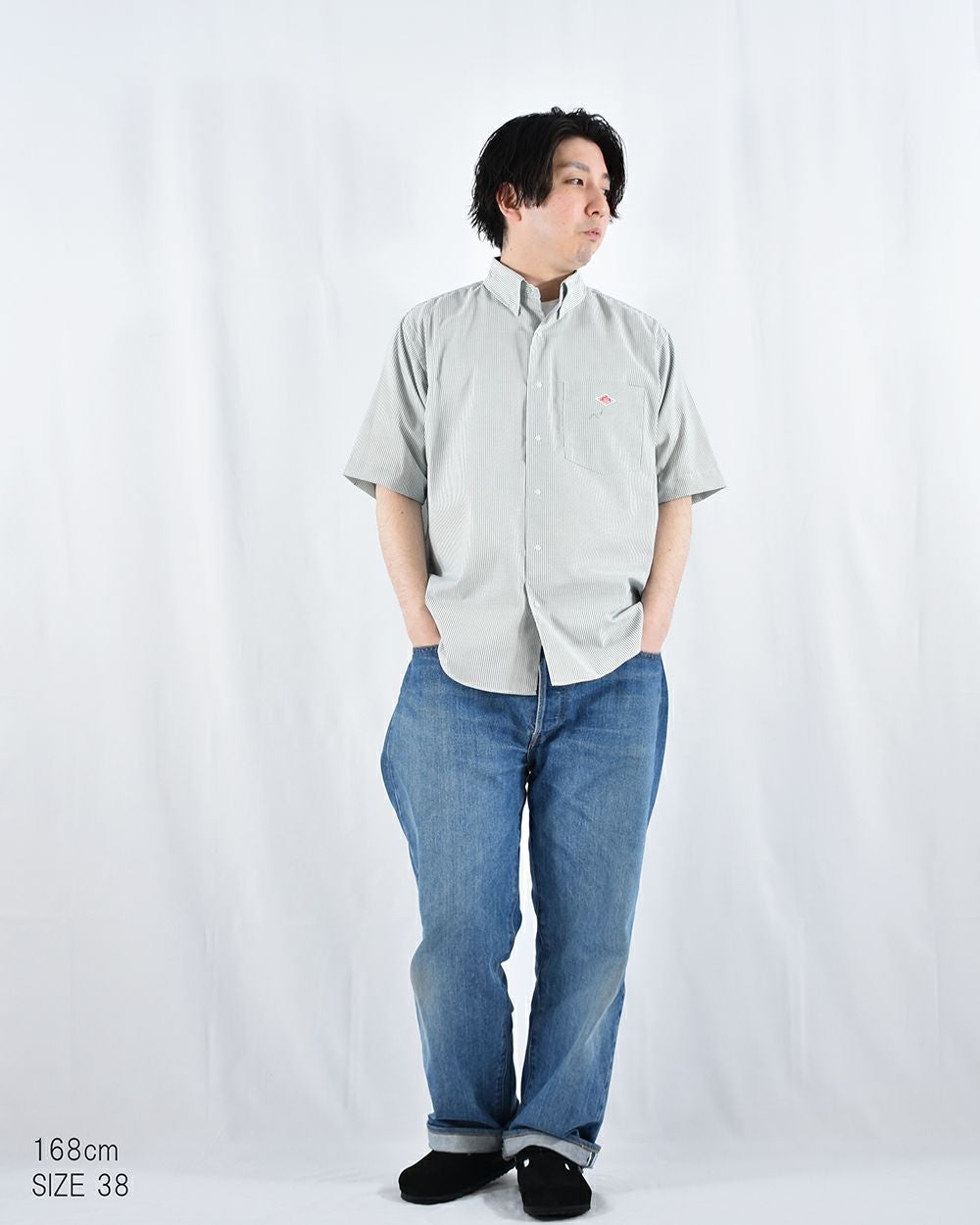 DANTON ポリエステルオックスドットボタンB.D.半袖シャツ MENS