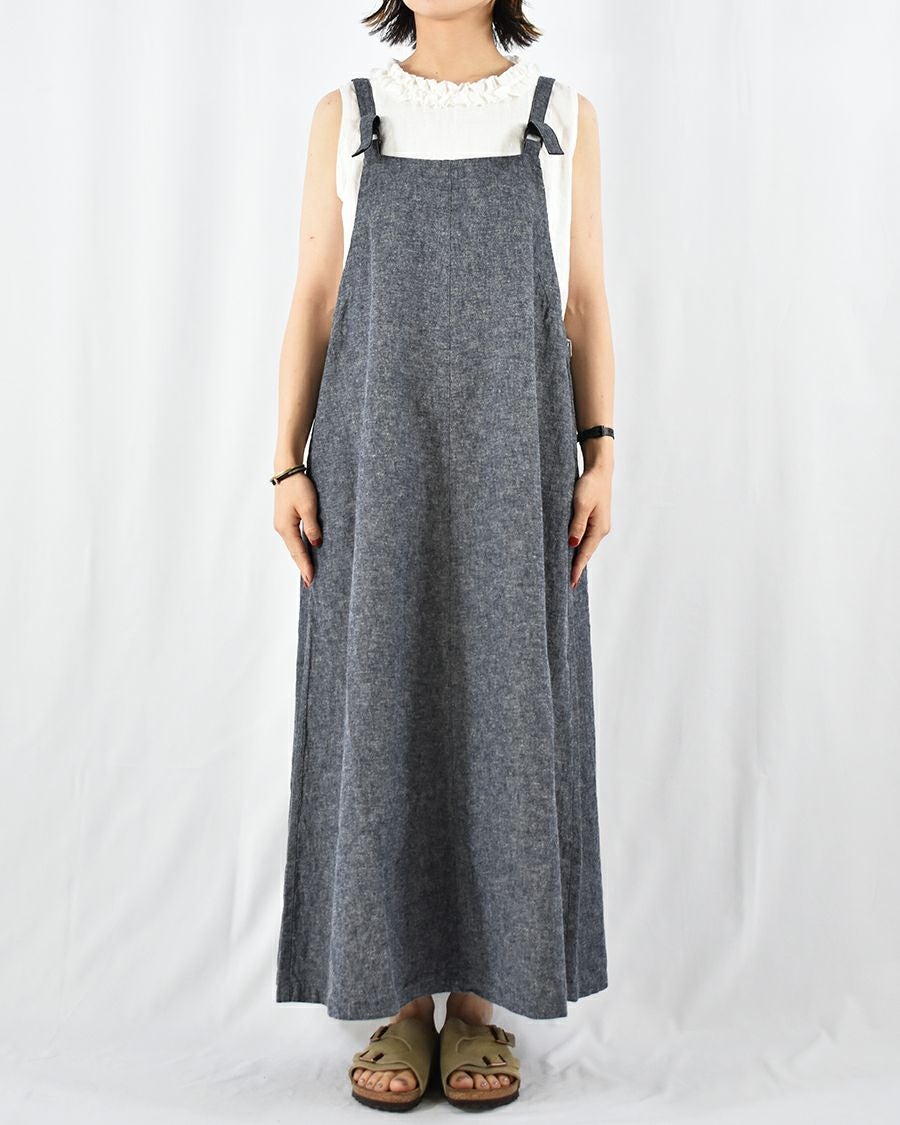 Sarahwear リネンコットンシャンブレーサロペットジャンパースカート