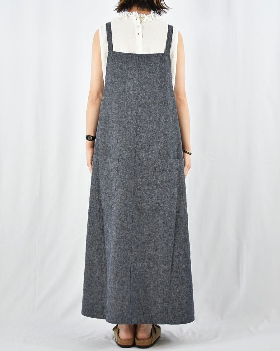 Sarahwear リネンコットンシャンブレーサロペットジャンパースカート