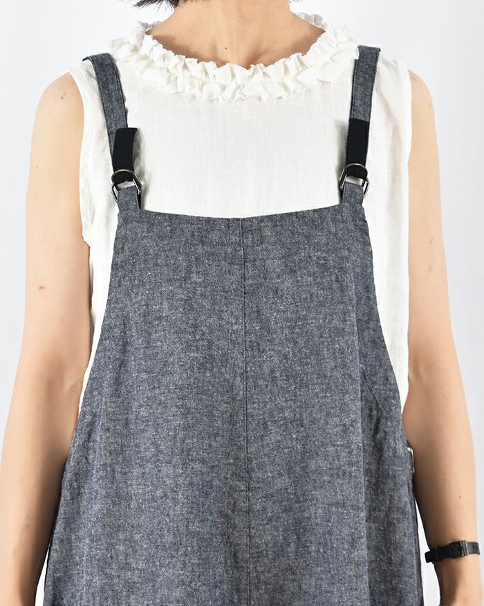 Sarahwear リネンコットンシャンブレーサロペットジャンパースカート