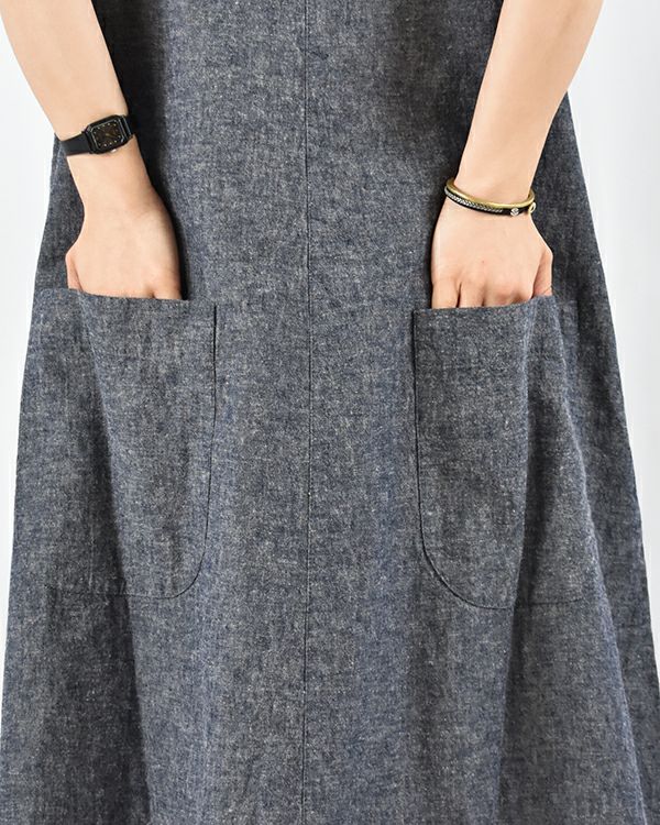 Sarahwear リネンコットンシャンブレーサロペットジャンパースカート