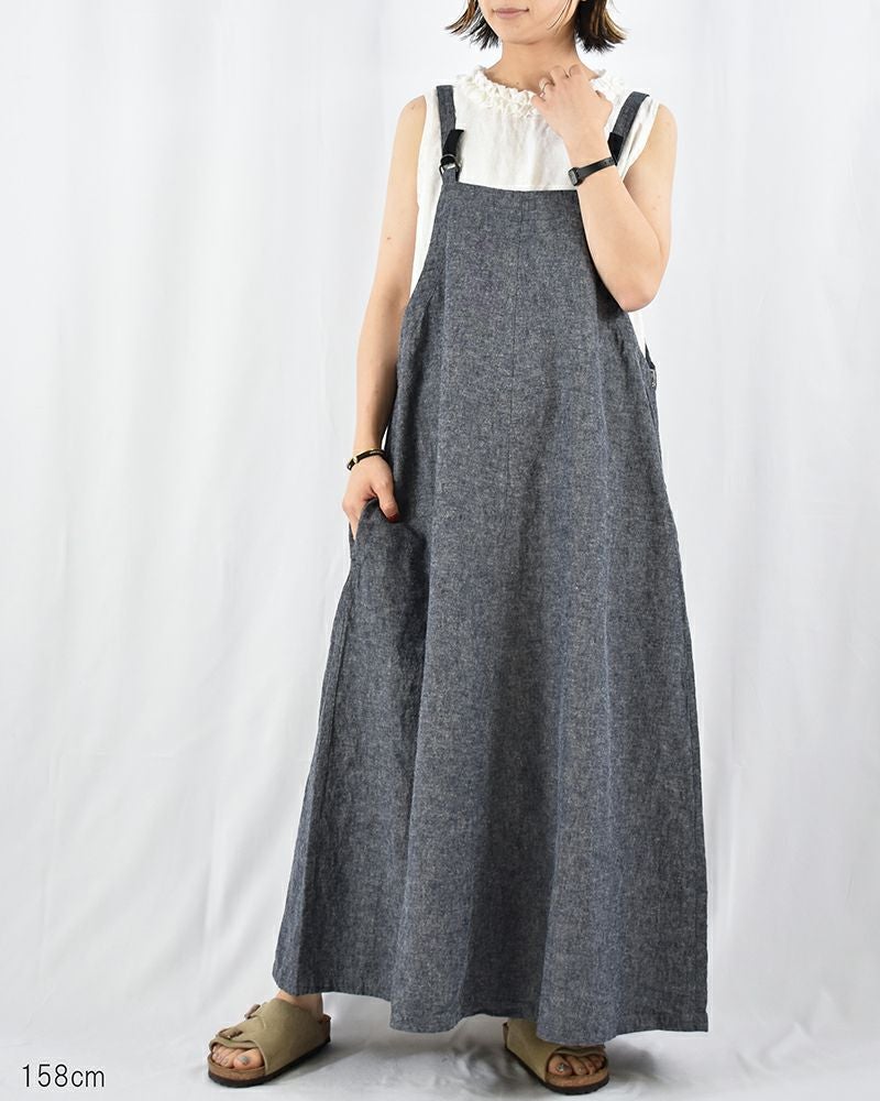 Sarahwear リネンコットンシャンブレーサロペットジャンパースカート