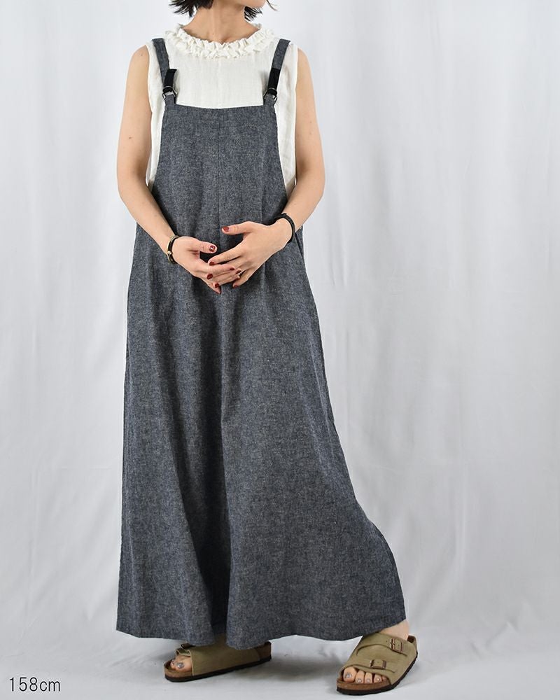 Sarahwear リネンコットンシャンブレーサロペットジャンパースカート