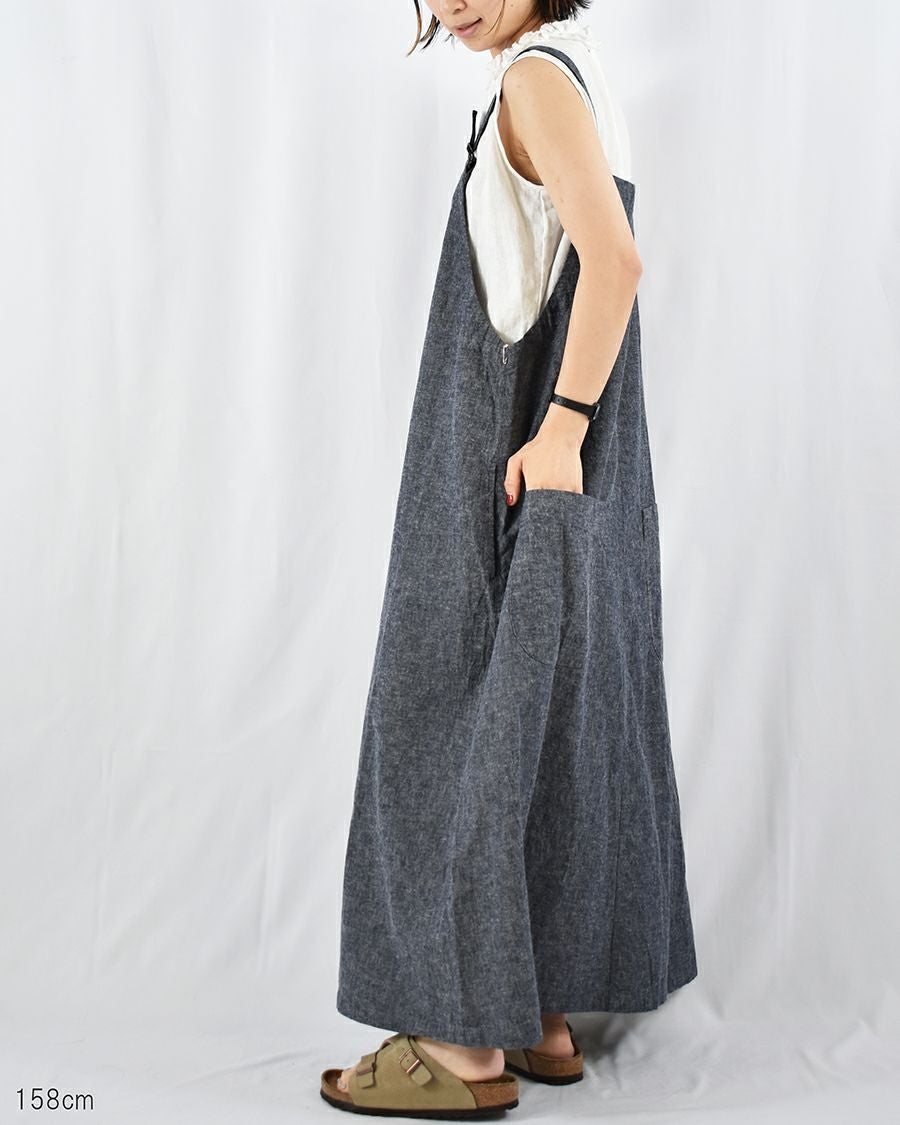 美品　フォトコピュー ジャンパースカート CLAUDE リネン　サロペット Sarahwear リネンコットンシャンブレーサロペットジャンパースカート
