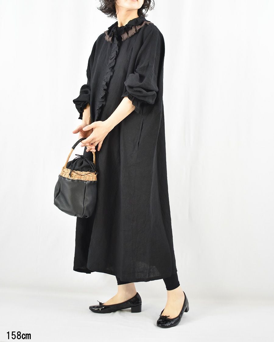 【美品】 motomi.m ワンピースセミオーダー　フレンチブリュ motomi.m 50リネン×シアーダブルフリルワンピース | FRENCH Bleu .rooms