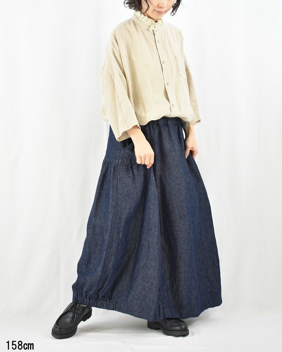 motomi.m リネンデニムタックパンツ | FRENCH Bleu .rooms
