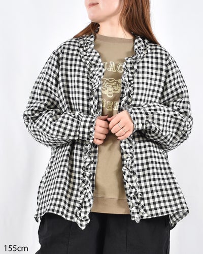 ICHI Antiquites イチアンティークス リネンウール タータンチェックシャツワンピース