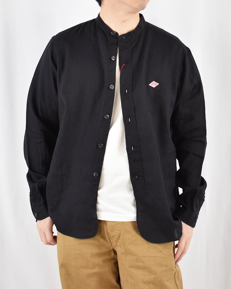 DANTON リネンコットンストライプバンドカラーシャツ MENS | FRENCH