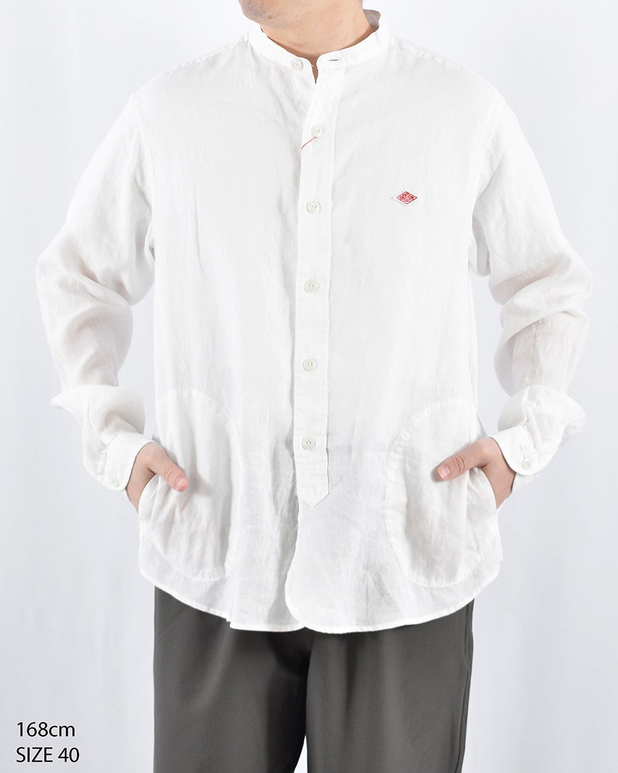 DANTON リネンクロスバンドカラーシャツ MENS | FRENCH Bleu .rooms