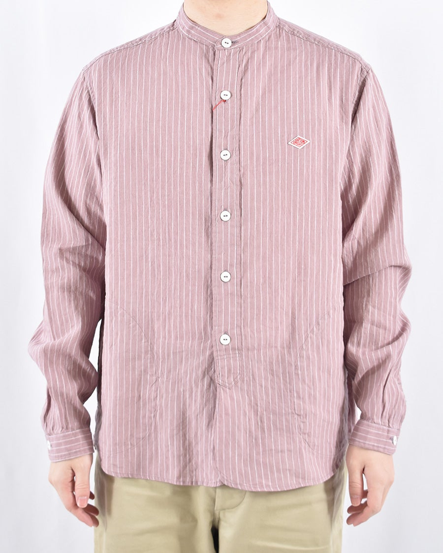 DANTON リネンコットンストライプバンドカラーシャツ MENS | FRENCH