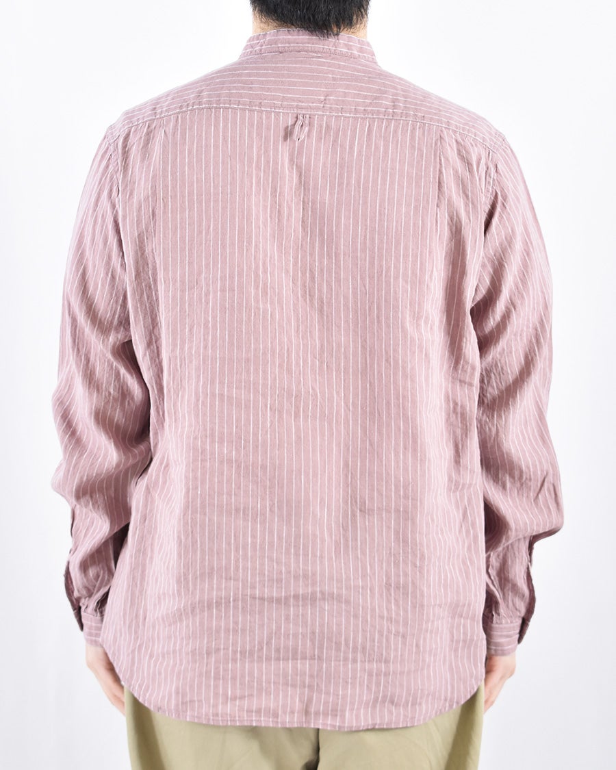 DANTON リネンコットンストライプバンドカラーシャツ MENS | FRENCH