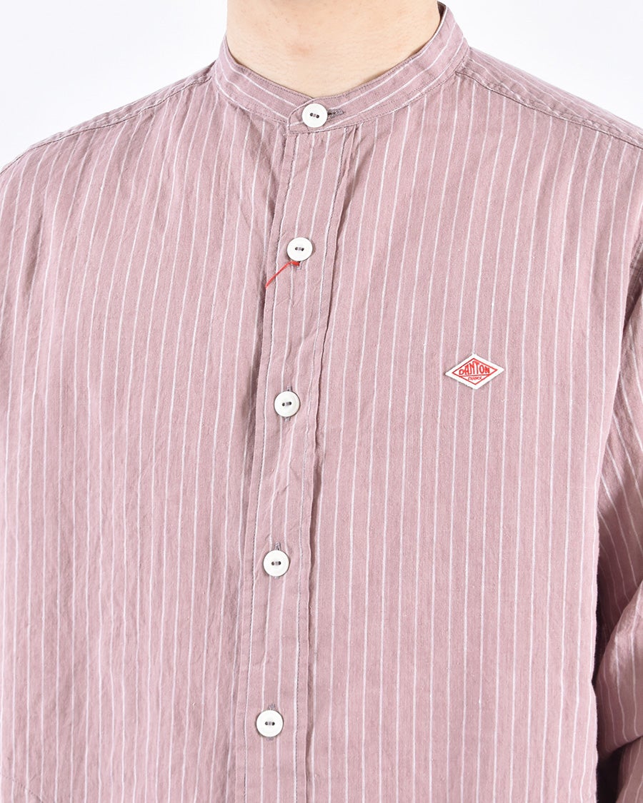 DANTON リネンコットンストライプバンドカラーシャツ MENS | FRENCH