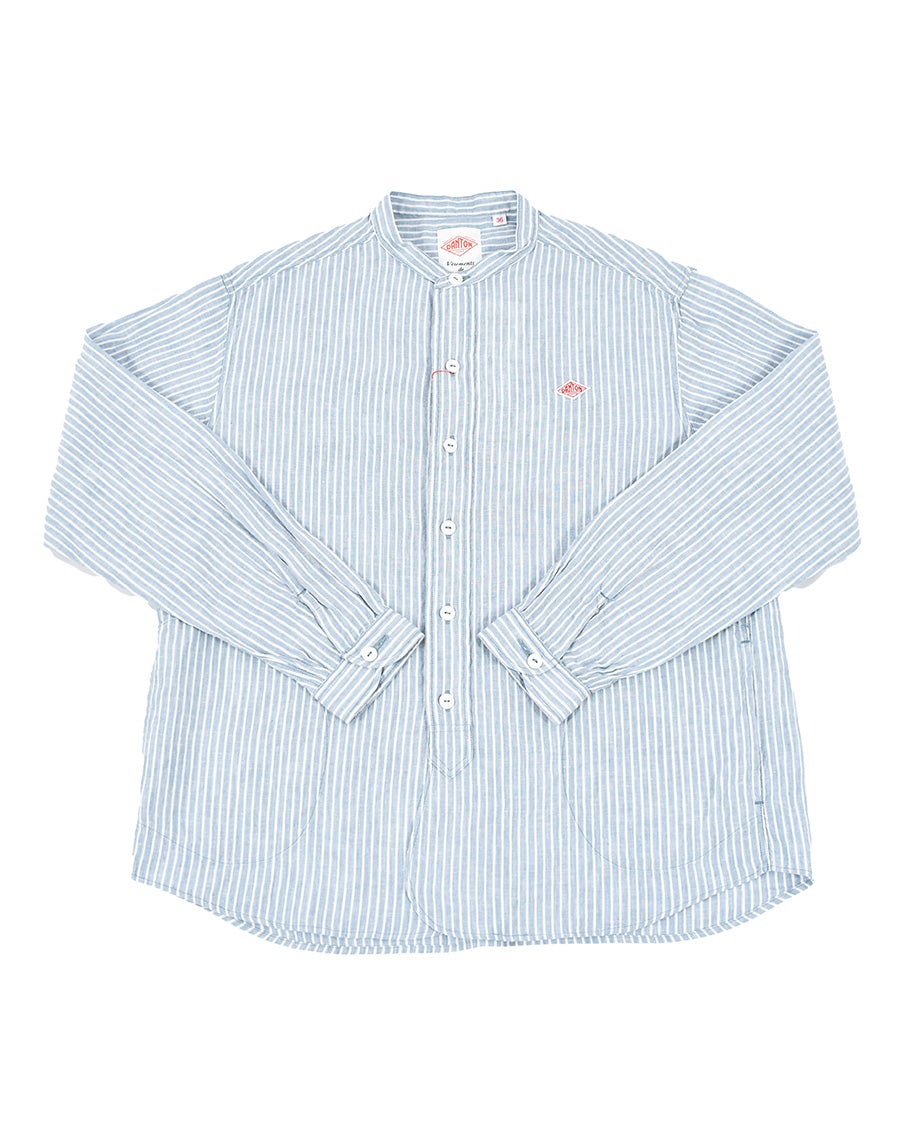 DANTON リネンコットンストライプバンドカラーシャツ MENS | FRENCH