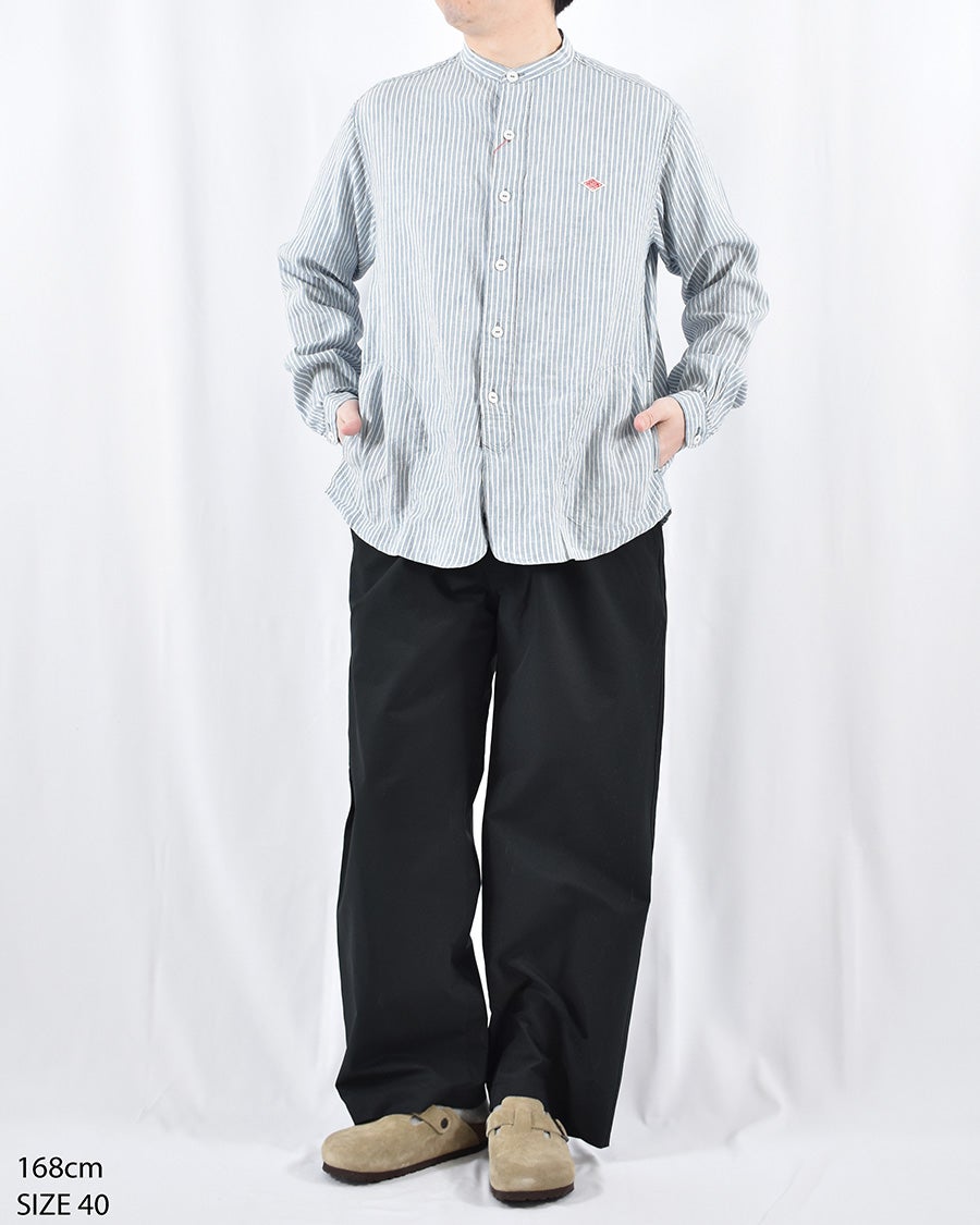 DANTON リネンコットンストライプバンドカラーシャツ MENS | FRENCH