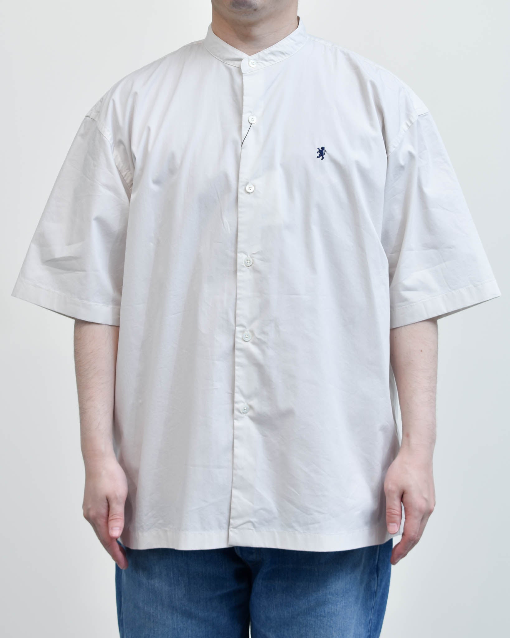 Gymphlex タイプライターバンドカラー半袖シャツ MENS | FRENCH Bleu