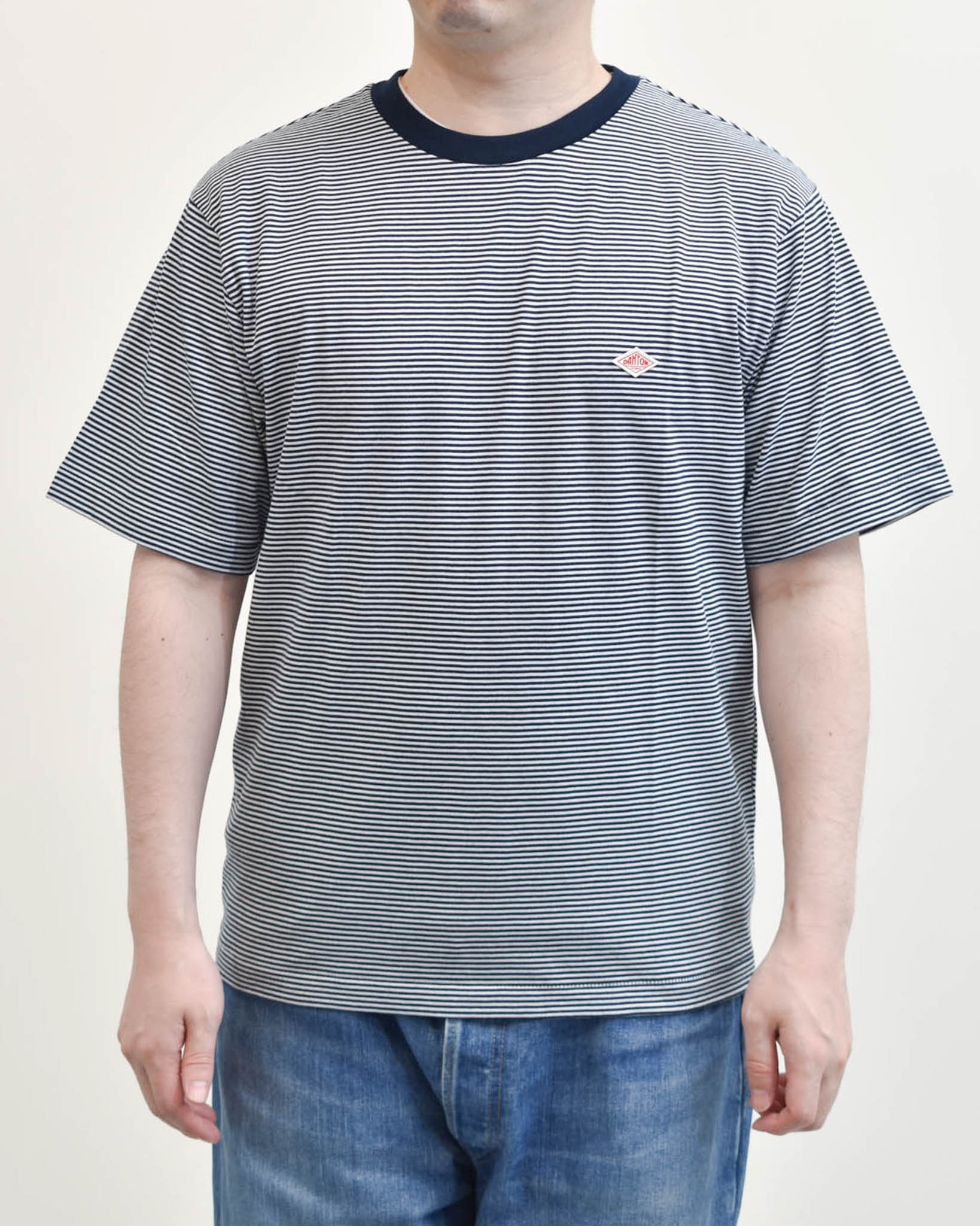 M エム ストライプ 半袖Tシャツ XLサイズ 日本製 DANTON CVCジャージーストライプTシャツ MENS | FRENCH Bleu .rooms