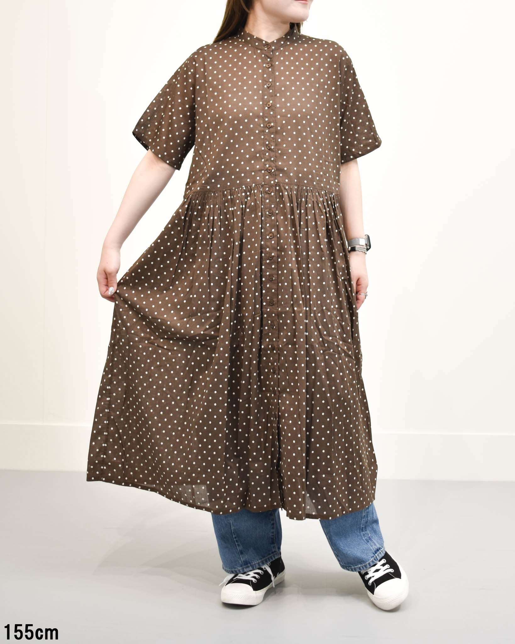 maison de soil コットンボイルクルーネックミニピンタック半袖