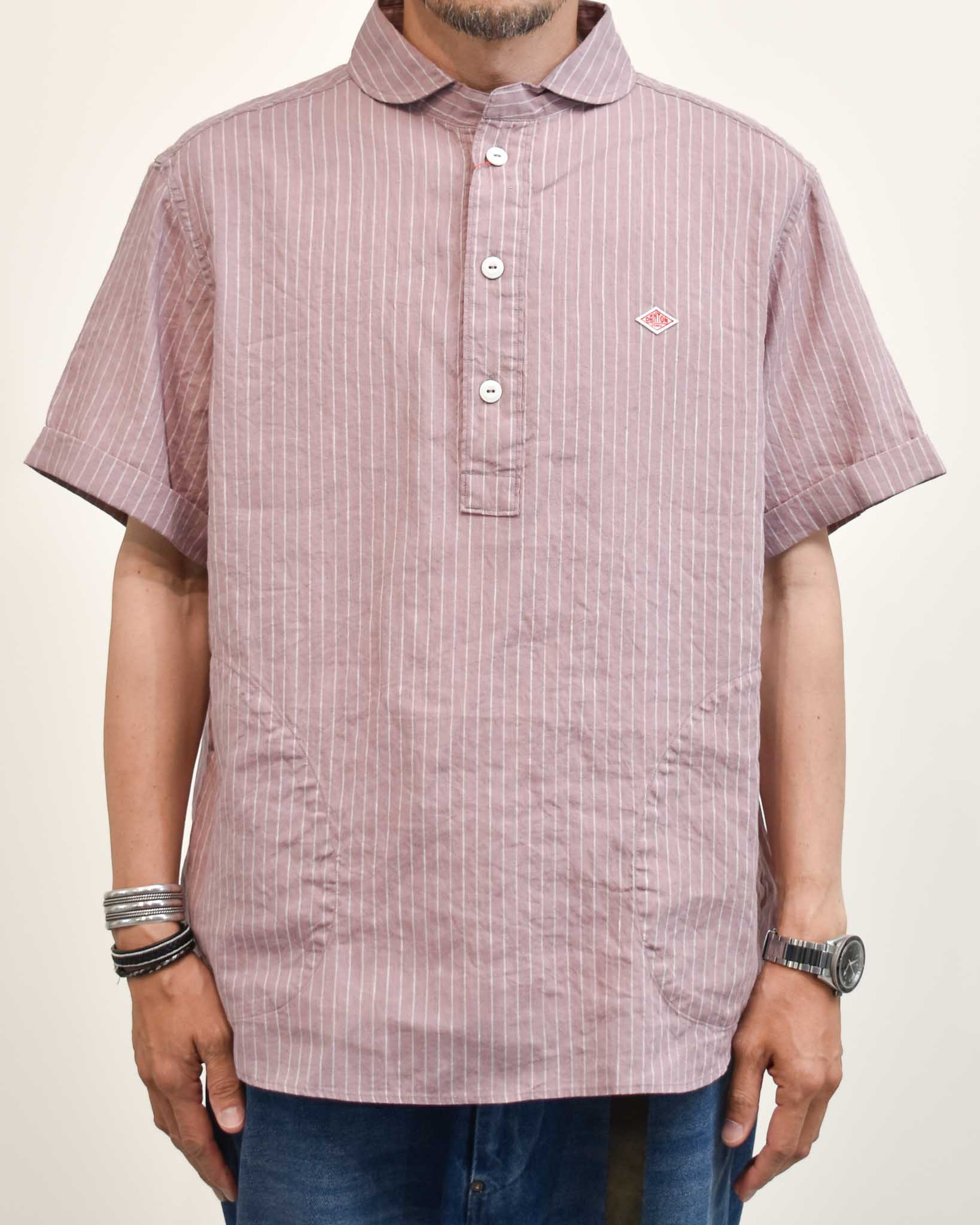 DANTON リネンコットンストライプ半袖プルオーバー MENS | FRENCH Bleu