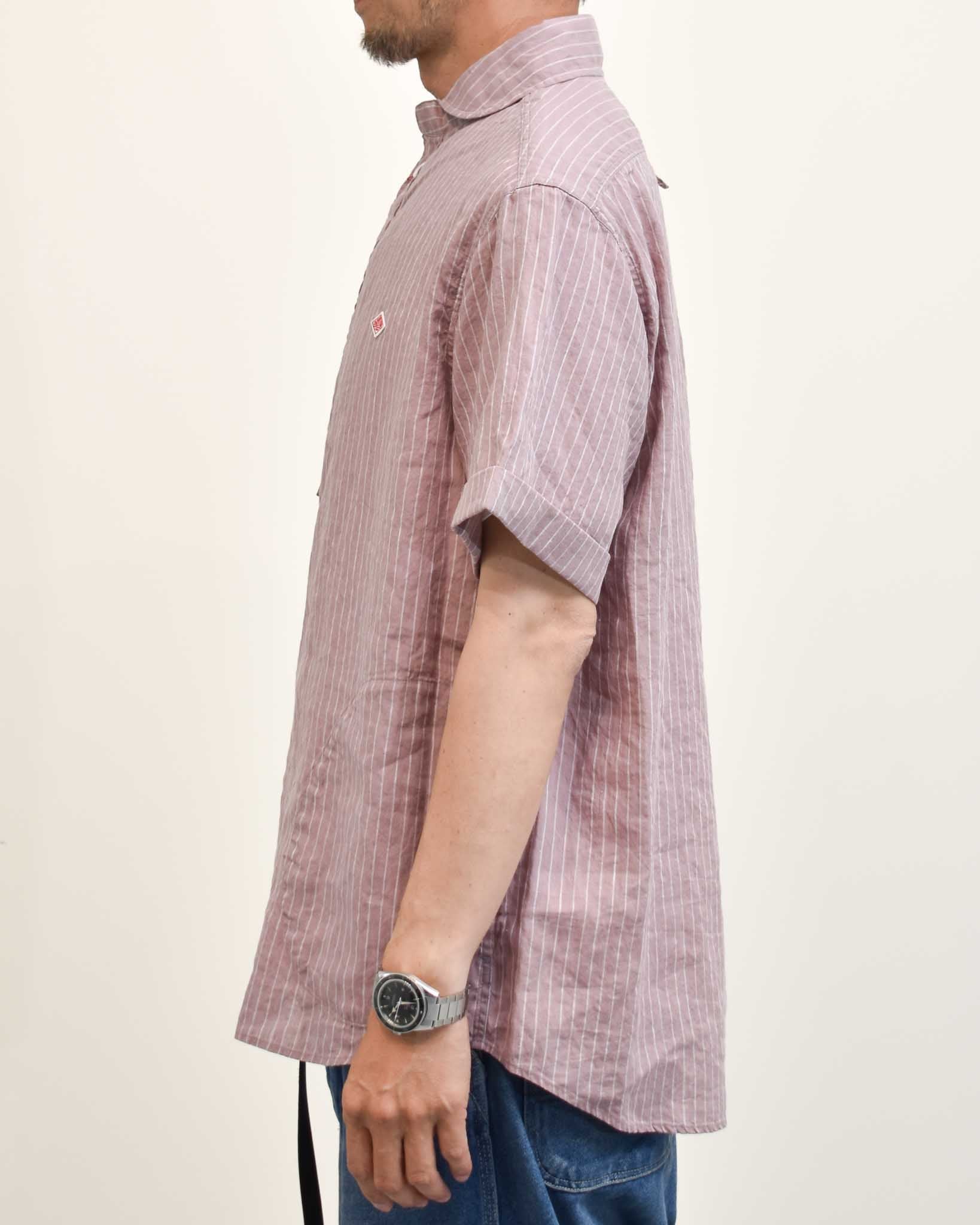 DANTON リネンコットンストライプ半袖プルオーバー MENS | FRENCH Bleu