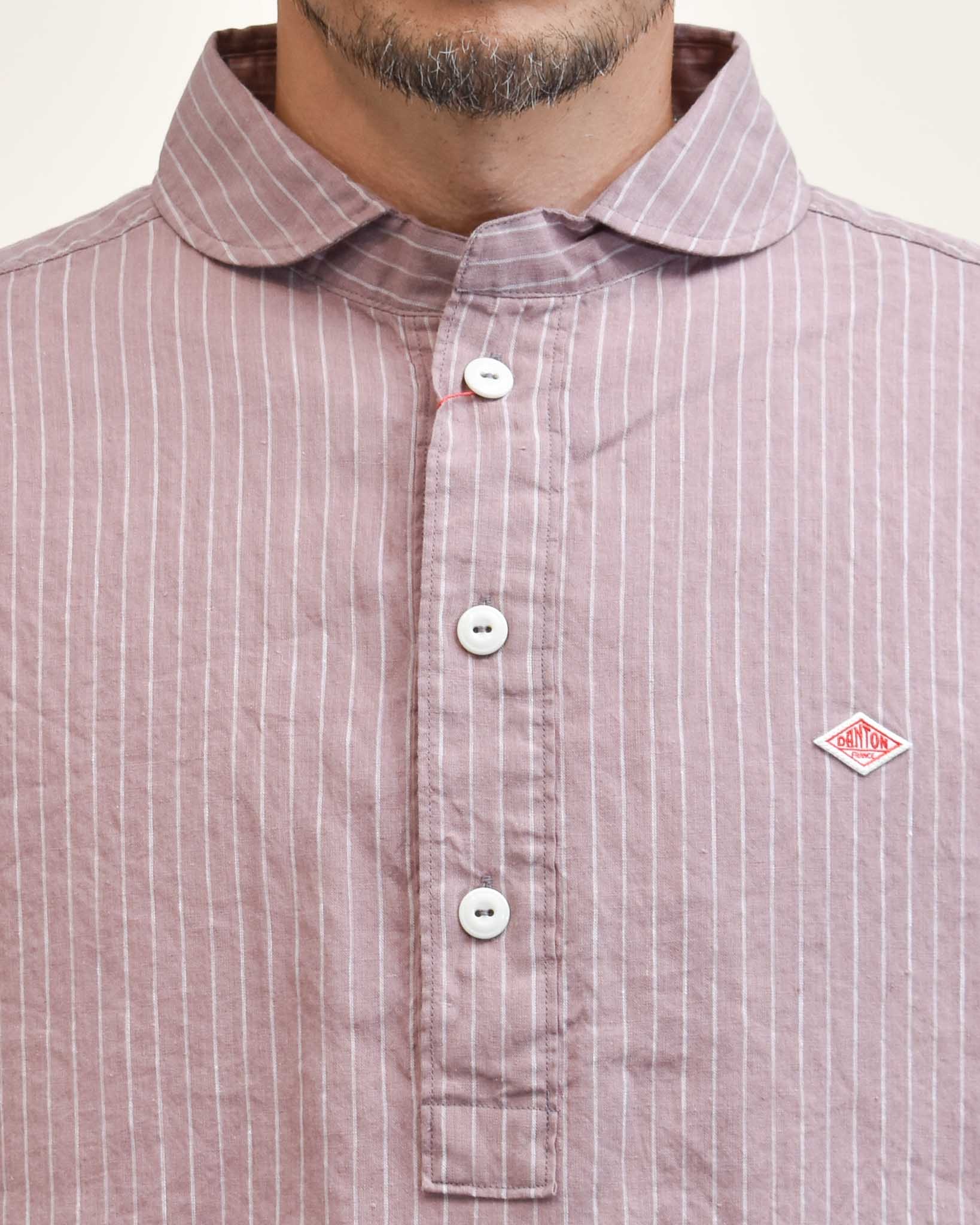 DANTON リネンコットンストライプ半袖プルオーバー MENS | FRENCH Bleu