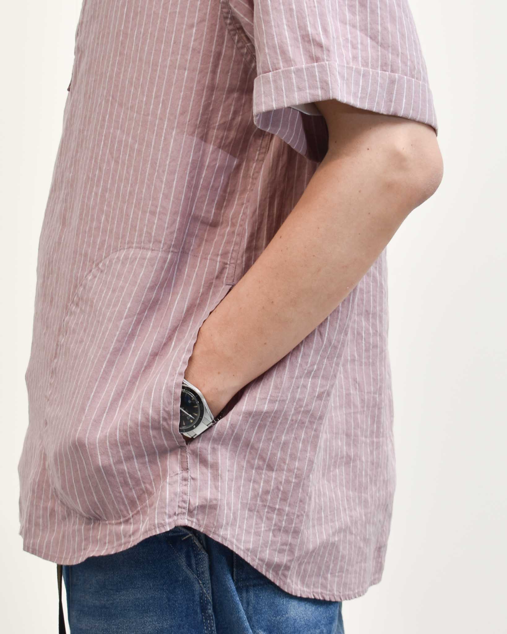 DANTON リネンコットンストライプ半袖プルオーバー MENS | FRENCH Bleu