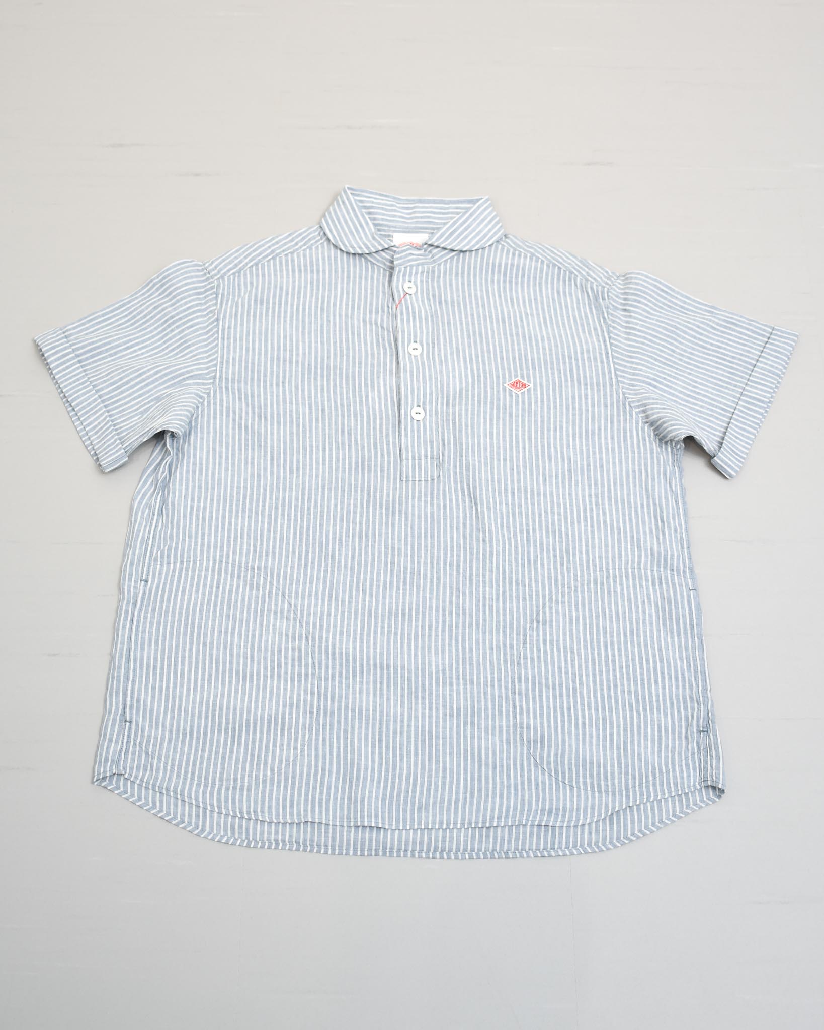 DANTON リネンコットンストライプ半袖プルオーバー MENS | FRENCH Bleu
