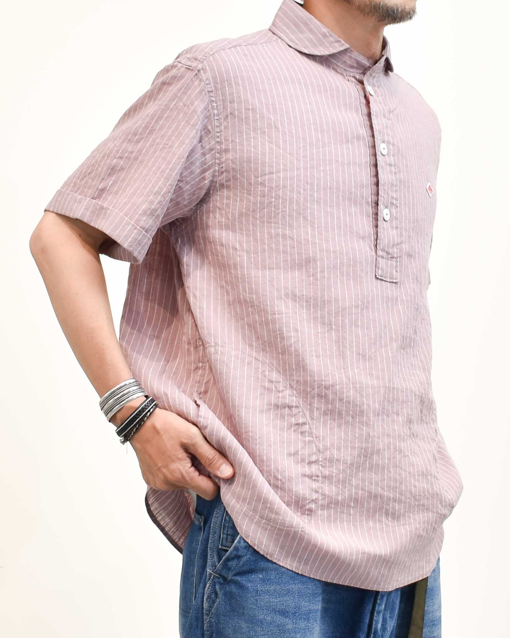 DANTON リネンコットンストライプ半袖プルオーバー MENS | FRENCH Bleu