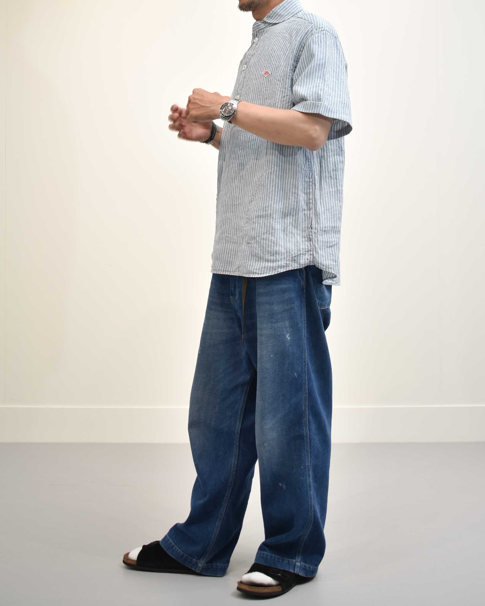 DANTON リネンコットンストライプ半袖プルオーバー MENS | FRENCH Bleu
