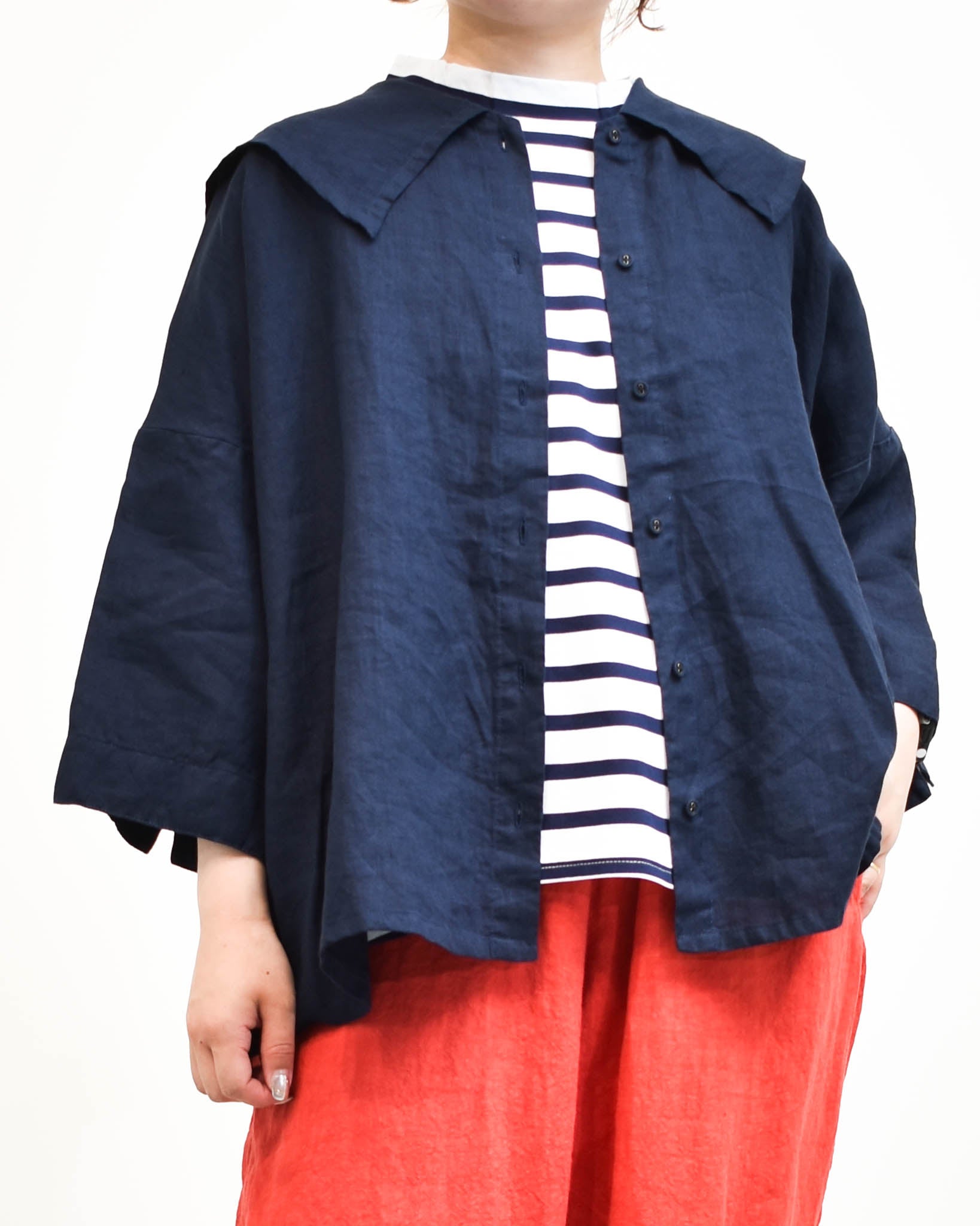 美品　mitomi.m リネン　セーラー襟　サロペット motomi.mリネンセーラーカラーブラウス | FRENCH Bleu .rooms